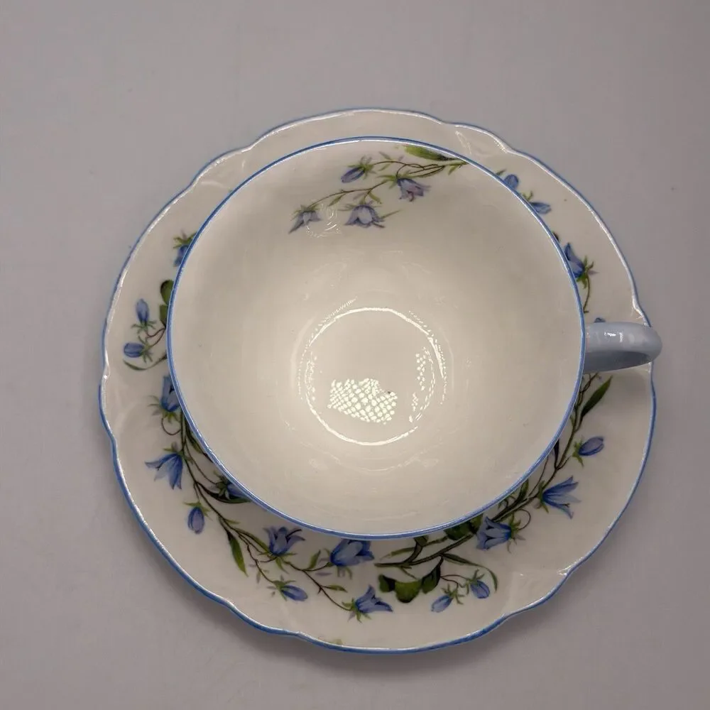 Shelley England Harebell Oleander Fine Bone China Cup & Saucer Blue Floral VTG